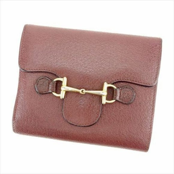 Auth Gucci Wallet Purse Trifold Brown Gold leather Woman unisex - Picture 1 of 8